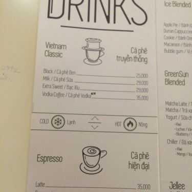 Thực đơn- GreenSun Coffee - Mai Thị Lựu