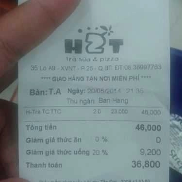 Tổng hợp- Cafe Trà Sữa & Pizza H2T - Xô Viết Nghệ Tĩnh