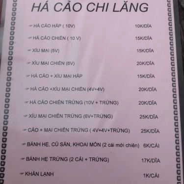 Thực đơn- Ăn vặt Há Cảo Chi Lăng - Lê Quang Sung