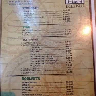 Thực đơn- Hachi Milktea & Coffee - Vạn Kiếp