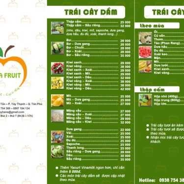 Thực đơn- Shop online Hana Food - Shop Trái Cây Online