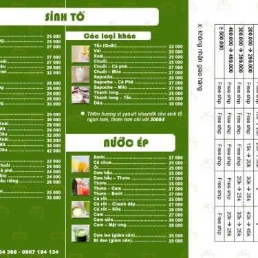 Thực đơn- Shop online Hana Food - Shop Trái Cây Online