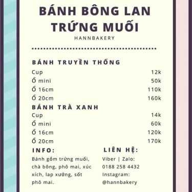 Thực đơn- Shop online Hannbakery - Bánh Bông Lan Trứng Muối Online
