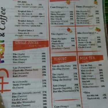 Thực đơn- HD Fruit & Coffee - Cà Phê 3 Tầng