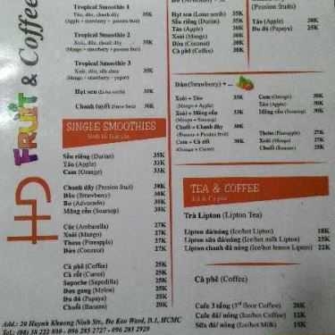 Thực đơn- HD Fruit & Coffee - Cà Phê 3 Tầng