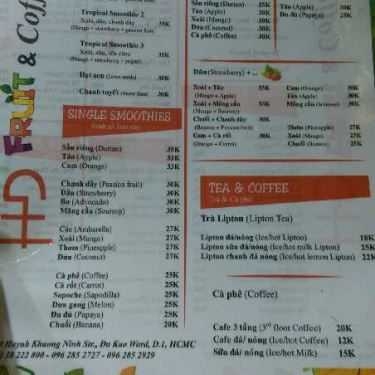 Thực đơn- HD Fruit & Coffee - Cà Phê 3 Tầng