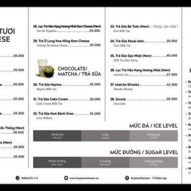 Thực đơn- Cafe Heytea - Độc Lập