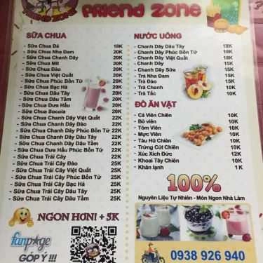 Thực đơn- Ăn vặt Sữa Chua Nếp Cẩm Friend Zone