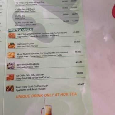 Thực đơn- Cafe Hok Tea - Trà Sữa Đài Loan - Bạch Đằng