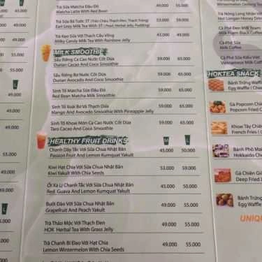 Thực đơn- Cafe Hok Tea - Trà Sữa Đài Loan - Bạch Đằng
