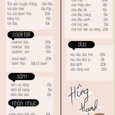Thực đơn- Ăn vặt Hồng Hạnh - Chè & Bánh Flan