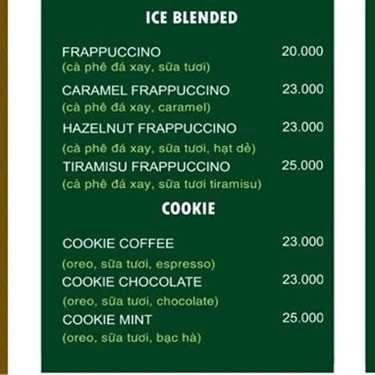 Thực đơn- Howard's Coffee House