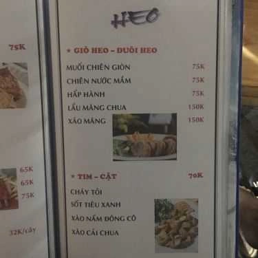 Thực đơn- Quán Nhậu Hùng 33 - Gà, Hải Sản & Lẩu