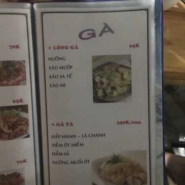 Thực đơn- Quán Nhậu Hùng 33 - Gà, Hải Sản & Lẩu