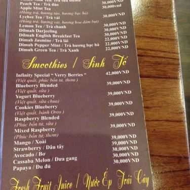 Thực đơn- Infinity Café - Trường Sơn