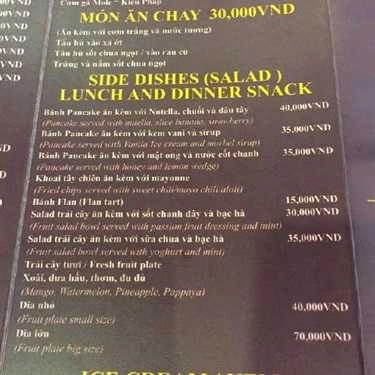 Thực đơn- Infinity Café - Trường Sơn