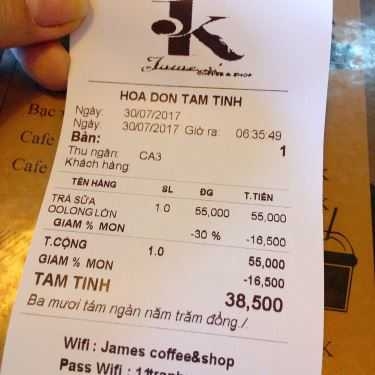 Thực đơn- James Coffee & Shop