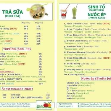 Thực đơn- Cafe Jojo Smoothies - Nguyễn Trọng Tuyển
