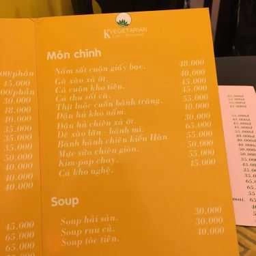 Thực đơn- Quán Ăn K Vegetarian - Ẩm Thực Chay & Cafe