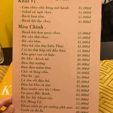 Thực đơn- Quán Ăn K Vegetarian - Ẩm Thực Chay & Cafe