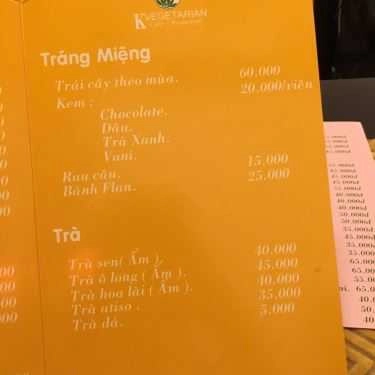 Thực đơn- Quán Ăn K Vegetarian - Ẩm Thực Chay & Cafe
