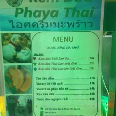 Thực đơn- Cafe Kem Dừa Phaya Thai - Trần Hưng Đạo