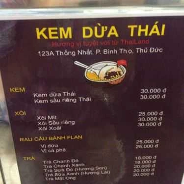 Thực đơn- Cafe Kem Dừa Thái - Thống Nhất