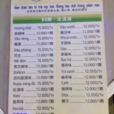 Thực đơn- Cafe Kem Hương Việt