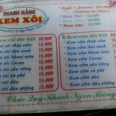Thực đơn- Cafe Kem Xôi Thanh Hằng - Hiệp Thành 27