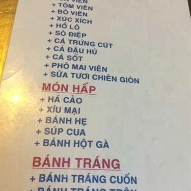 Thực đơn- Ăn Vặt - Hoà Hảo