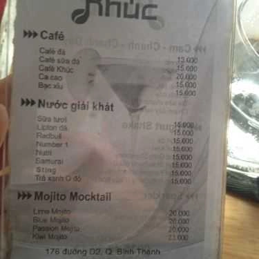 Thực đơn- Khúc Cafe