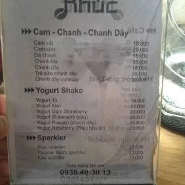 Thực đơn- Khúc Cafe