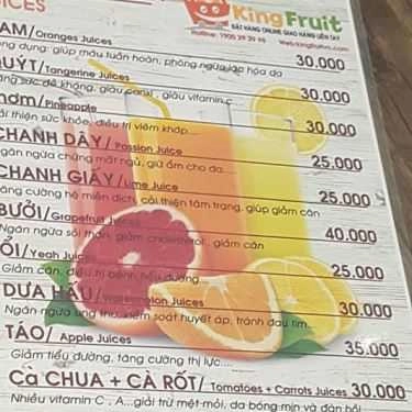 Thực đơn- Cafe King Fruit - Trái Cây, Nước Ép & Đồ Ăn Vặt