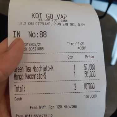 Thực đơn- Koi Thé Café - Phan Văn Trị