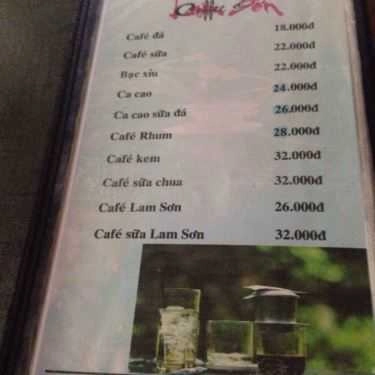 Thực đơn- Lam Sơn Cafe