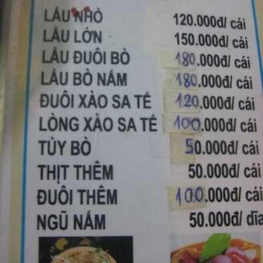 Thực đơn- Ăn vặt Lẩu Bò 209