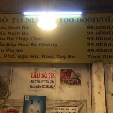 Thực đơn- Quán Nhậu Lẩu Bò 99K