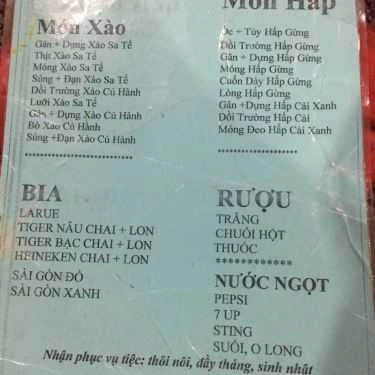 Thực đơn- Quán Nhậu Lẩu Bò Ba Đuônl