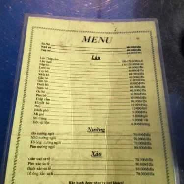 Thực đơn- Quán Nhậu Lẩu Bò Bàu Sen