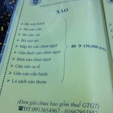 Thực đơn- Quán Nhậu Lẩu Bò Năm Cảnh - Lê Văn Việt