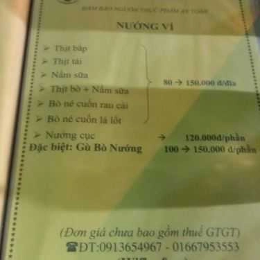 Thực đơn- Quán Nhậu Lẩu Bò Năm Cảnh - Lê Văn Việt