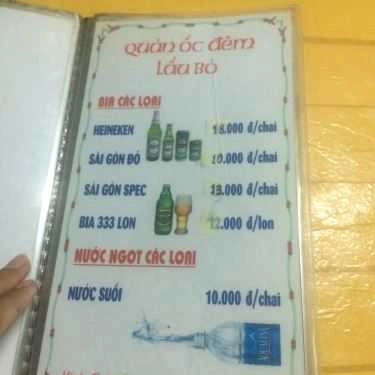 Thực đơn- Quán Nhậu Lẩu Bò & Ốc Đêm
