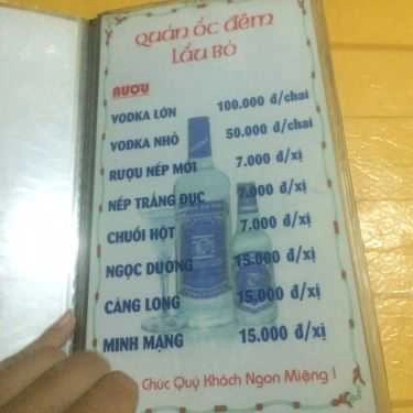 Thực đơn- Quán Nhậu Lẩu Bò & Ốc Đêm