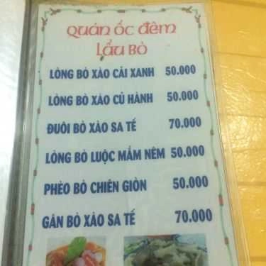 Thực đơn- Quán Nhậu Lẩu Bò & Ốc Đêm