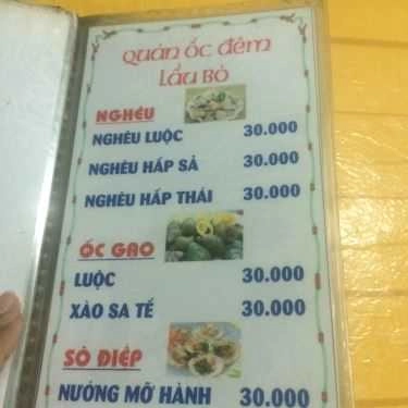Thực đơn- Quán Nhậu Lẩu Bò & Ốc Đêm