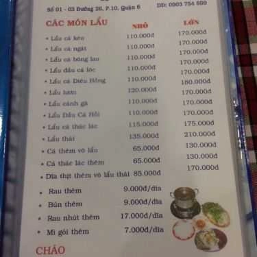 Thực đơn- Quán Nhậu Lẩu Cá Kèo 3 Dụm
