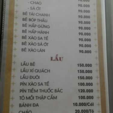 Thực đơn- Quán Nhậu Bê Thui & Lẩu Dê - Nhậu Bình Dân