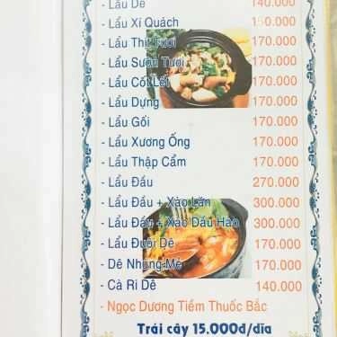 Thực đơn- Quán Nhậu Lẩu Dê Ba Út