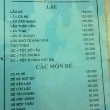 Thực đơn- Quán Nhậu Lẩu Dê Hai Toàn - Nhậu Bình Dân