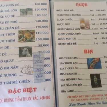 Thực đơn- Quán Nhậu Hùng Minh - Lẩu Dê